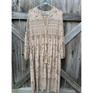 R.Vivimos Womens Boho Floral Tassel Midi Dress Olive‎ Beige XL 009057018